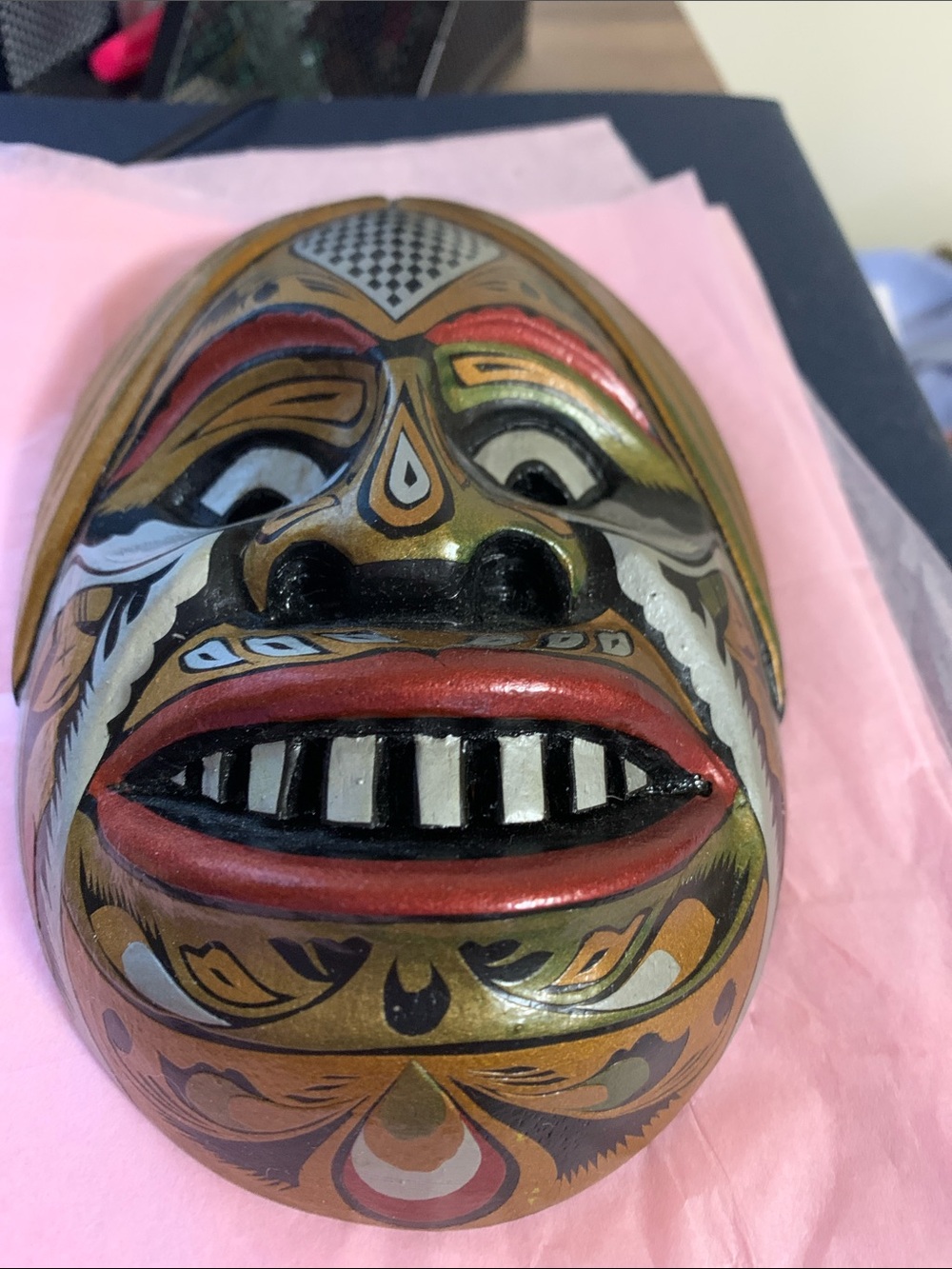Hand-Painted Gold and Red Decorative Wall Mask